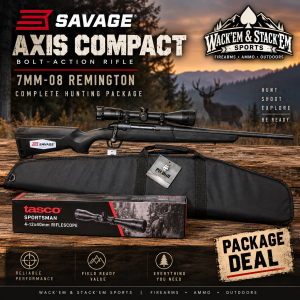 avage Axis Compact 7mm-08 Package with Tasco Scope and Bulldog Rifle Case