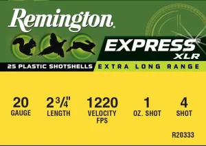 Remington Express XLR 20 Gauge 2-3/4 Inch 1 oz Number 4 Shot 25 Rounds