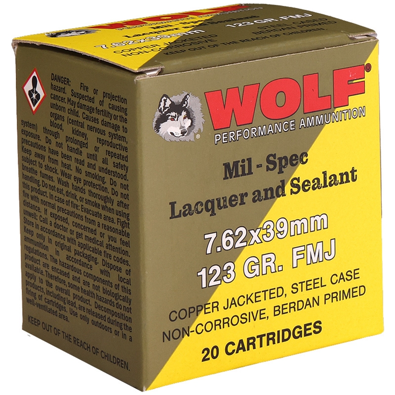 Wolf Performance Mil-Spec 7.62x39 123 gr 20 Rounds product packaging